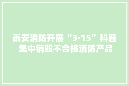 泰安消防开展“3·15”科普 集中销毁不合格消防产品