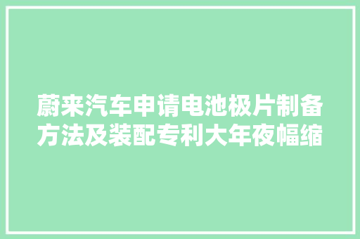 蔚来汽车申请电池极片制备方法及装配专利大年夜幅缩短注液时间