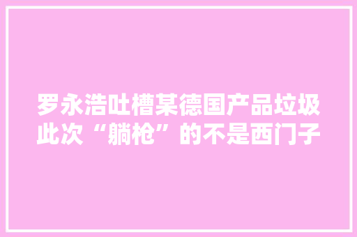 罗永浩吐槽某德国产品垃圾此次“躺枪”的不是西门子
