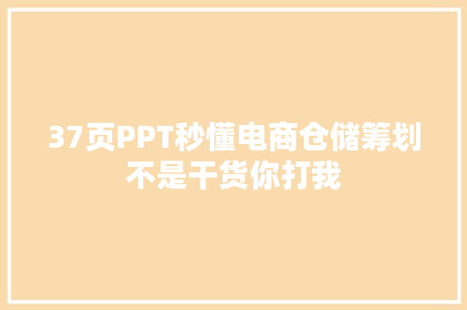 37页PPT秒懂电商仓储筹划不是干货你打我