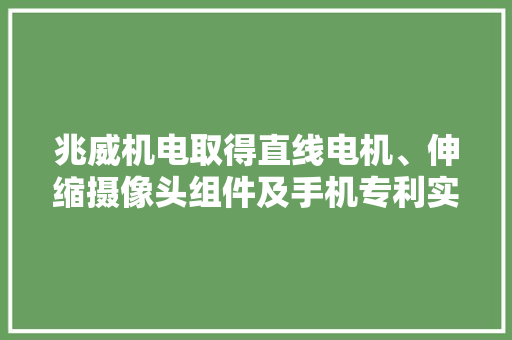 兆威机电取得直线电机、伸缩摄像头组件及手机专利实现手机厚度轻薄化、伸缩特点好、加倍节能