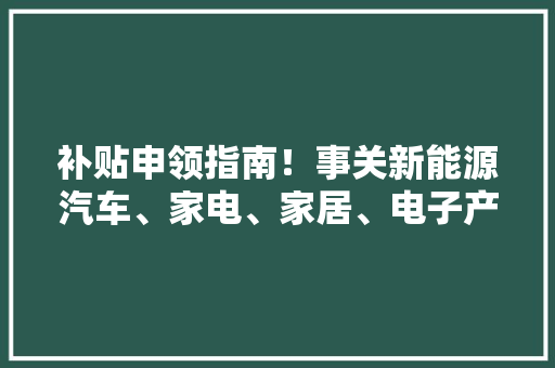 补贴申领指南！事关新能源汽车、家电、家居、电子产品