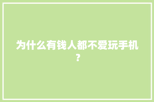 为什么有钱人都不爱玩手机？