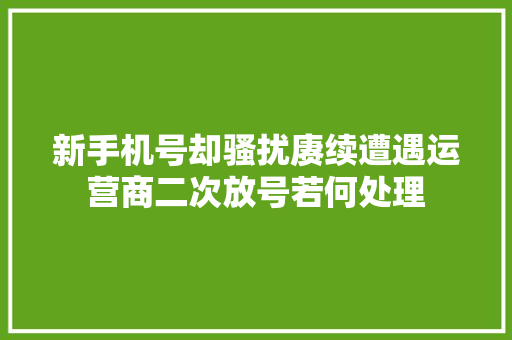 新手机号却骚扰赓续遭遇运营商二次放号若何处理