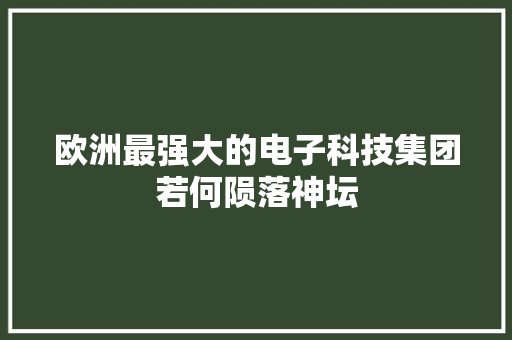 欧洲最强大的电子科技集团若何陨落神坛 欧洲最强大的电子科技集团若何陨落神坛 智能科技