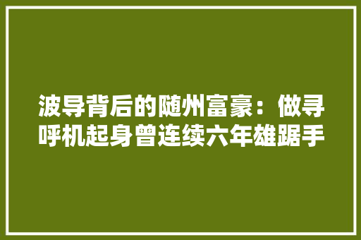 波导背后的随州富豪：做寻呼机起身曾连续六年雄踞手机销量冠军