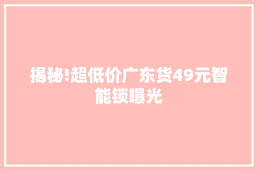 揭秘!超低价广东货49元智能锁曝光
