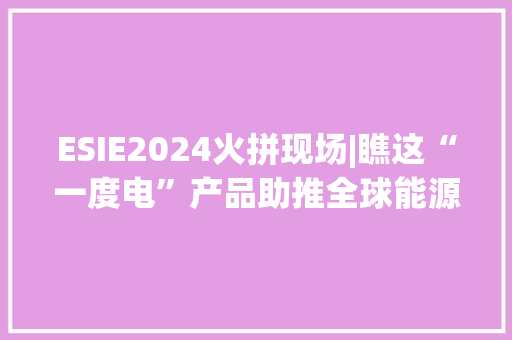 ESIE2024火拼现场|瞧这“一度电”产品助推全球能源大年夜