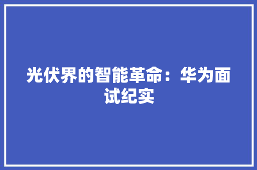 光伏界的智能革命：华为面试纪实