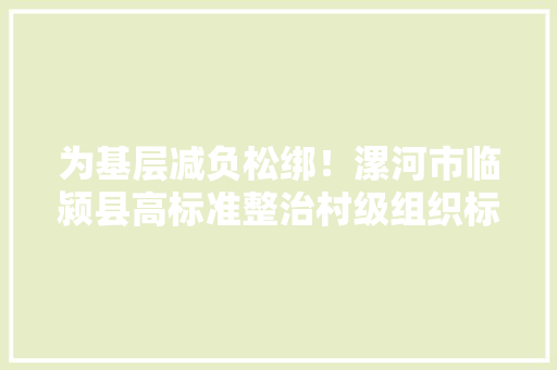 为基层减负松绑！漯河市临颍县高标准整治村级组织标牌