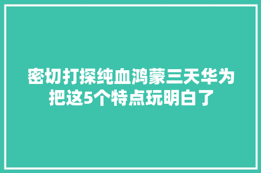 密切打探纯血鸿蒙三天华为把这5个特点玩明白了