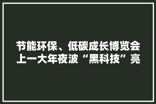 节能环保、低碳成长博览会上一大年夜波“黑科技”亮相 节能环保、低碳成长博览会上一大年夜波“黑科技”亮相 智能科技
