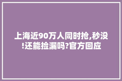 上海近90万人同时抢,秒没!还能捡漏吗?官方回应