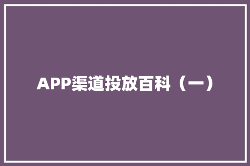 APP渠道投放百科（一） APP渠道投放百科（一） 智能家居