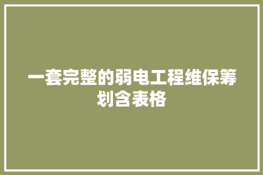 一套完整的弱电工程维保筹划含表格