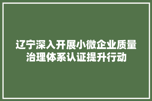 辽宁深入开展小微企业质量治理体系认证提升行动 辽宁深入开展小微企业质量治理体系认证提升行动 互联通信
