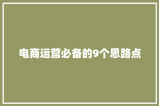 电商运营必备的9个思路点