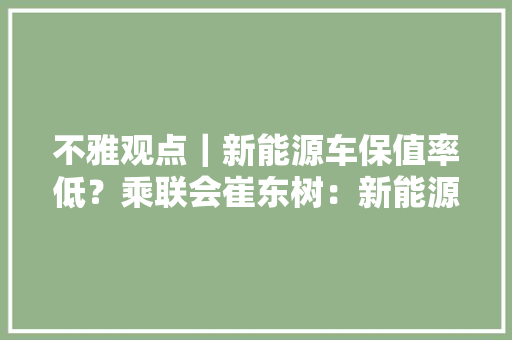 不雅观点｜新能源车保值率低？乘联会崔东树：新能源车是消费电子产品 不雅观点｜新能源车保值率低？乘联会崔东树：新能源车是消费电子产品 人工智能