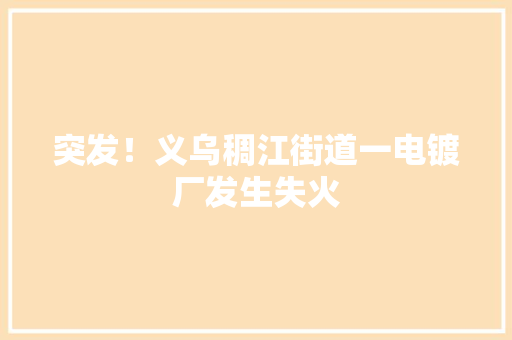 突发！义乌稠江街道一电镀厂发生失火