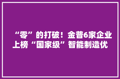 “零”的打破！金普6家企业上榜“国家级”智能制造优秀场景名单！