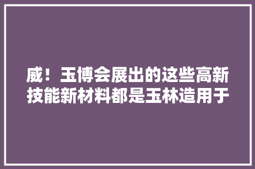 威！玉博会展出的这些高新技能新材料都是玉林造用于国防、高铁动力、手机…… 威！玉博会展出的这些高新技能新材料都是玉林造用于国防、高铁动力、手机…… 智能科技