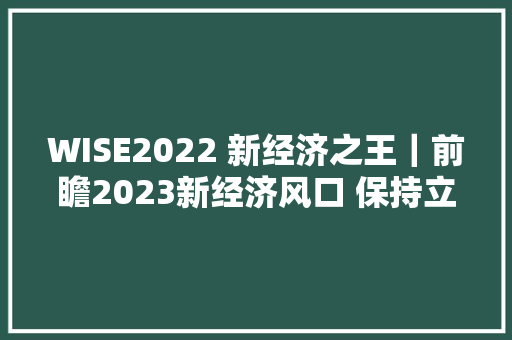 WISE2022 新经济之王｜前瞻2023新经济风口 保持立异迈进未来