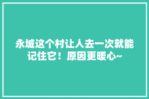 永城这个村让人去一次就能记住它！原因更暖心~