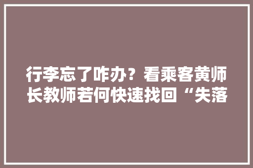 行李忘了咋办？看乘客黄师长教师若何快速找回“失落物” 行李忘了咋办？看乘客黄师长教师若何快速找回“失落物” 智能科技