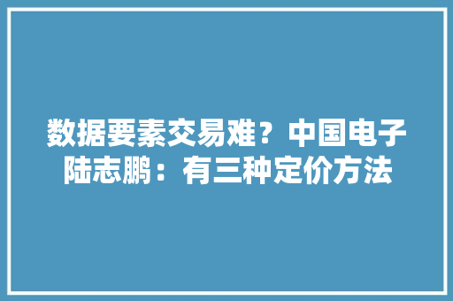 数据要素交易难？中国电子陆志鹏：有三种定价方法