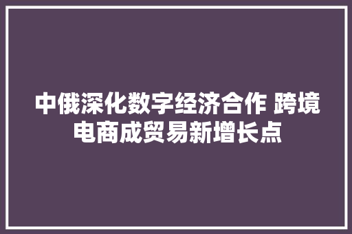 中俄深化数字经济合作 跨境电商成贸易新增长点