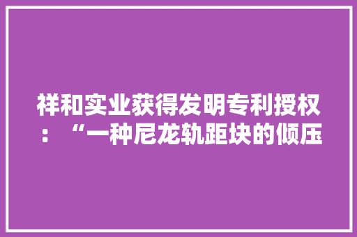 祥和实业获得发明专利授权：“一种尼龙轨距块的倾压测试治具”