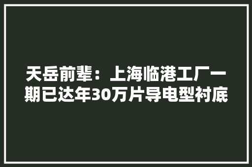 天岳前辈：上海临港工厂一期已达年30万片导电型衬底的产能筹划