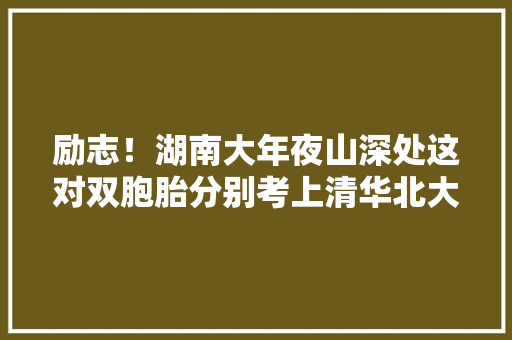 励志！湖南大年夜山深处这对双胞胎分别考上清华北大年夜