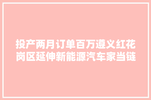 投产两月订单百万遵义红花岗区延伸新能源汽车家当链