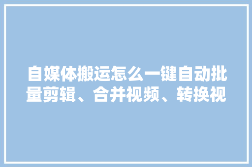 自媒体搬运怎么一键自动批量剪辑、合并视频、转换视频格式