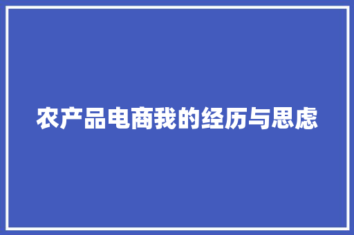 农产品电商我的经历与思虑