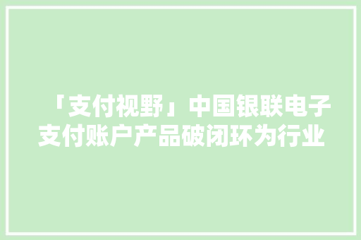 「支付视野」中国银联电子支付账户产品破闭环为行业赋能