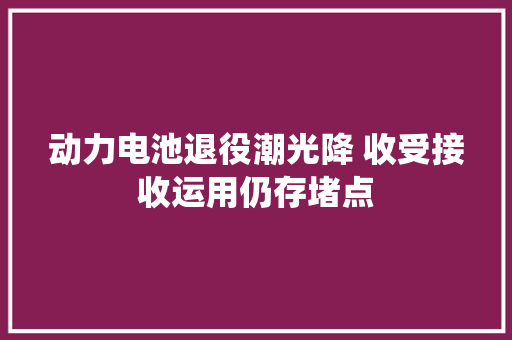 动力电池退役潮光降 收受接收运用仍存堵点
