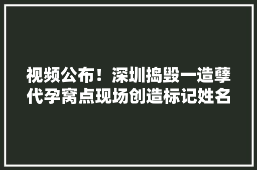 视频公布！深圳捣毁一造孽代孕窝点现场创造标记姓名的培养皿……