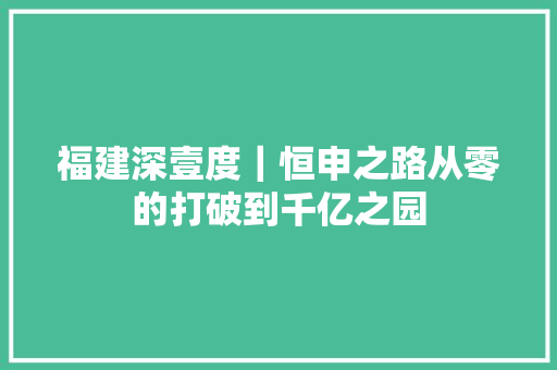 福建深壹度｜恒申之路从零的打破到千亿之园