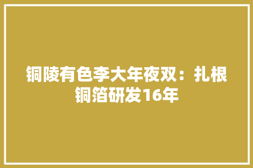 铜陵有色李大年夜双：扎根铜箔研发16年