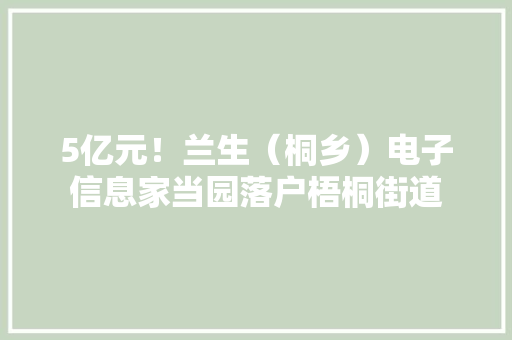 5亿元！兰生（桐乡）电子信息家当园落户梧桐街道 5亿元！兰生（桐乡）电子信息家当园落户梧桐街道 互联通信