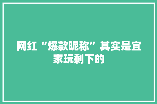 网红“爆款昵称”其实是宜家玩剩下的