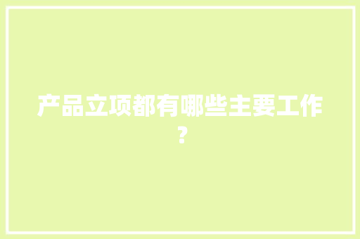 产品立项都有哪些主要工作？