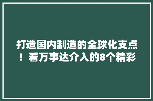 打造国内制造的全球化支点！看万事达介入的8个精彩项目合集