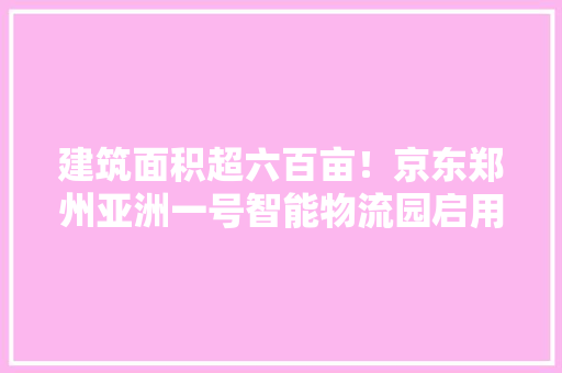建筑面积超六百亩！京东郑州亚洲一号智能物流园启用河南16地物流大年夜提速