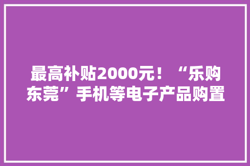 最高补贴2000元！“乐购东莞”手机等电子产品购置补贴启动
