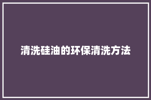 清洗硅油的环保清洗方法 清洗硅油的环保清洗方法 人工智能