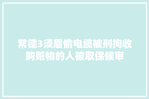 常德3须眉偷电缆被刑拘收购赃物的人被取保候审 常德3须眉偷电缆被刑拘收购赃物的人被取保候审 人工智能