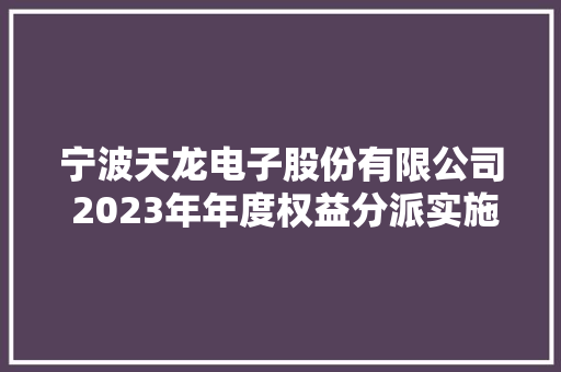 宁波天龙电子股份有限公司 2023年年度权益分派实施通知书记